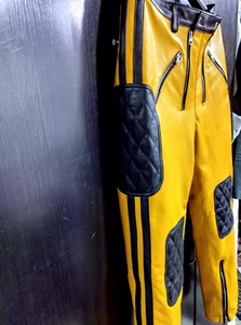 Pantalon de moto jaune pour homme avec protections aux genoux, imperméable, taille élastique, enduit PU, coupe droite robuste - Product Image 2