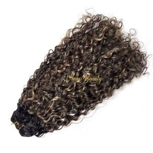 Mèches de cheveux humains ondulés bouclés souples blonds balayage avec racines foncées, mélange de boucles profondes, ombré, boucles crépues, ondulations Jerry - Product Image 1