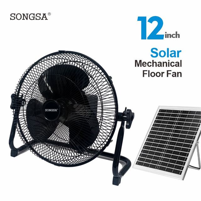Portable Mechanical Metal 12 Inch Industrial Outdoor Household Use Powerful Energy Saving Solar Rechargeable Electric Floor fan
