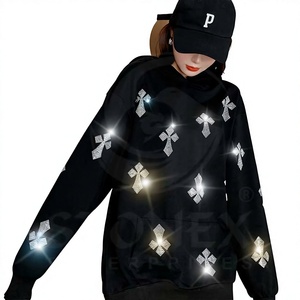 โครงกระดูกที่กําหนดเอง Rhinestone Zip Up ผู้จัดจําหน่ายเสื้อกันหนาวหมวก Rhinestone เสื้อกันหนาวหมวก Rhinestone แบบกําหนดเองที่มีคุณภาพสูง - Product Image 1