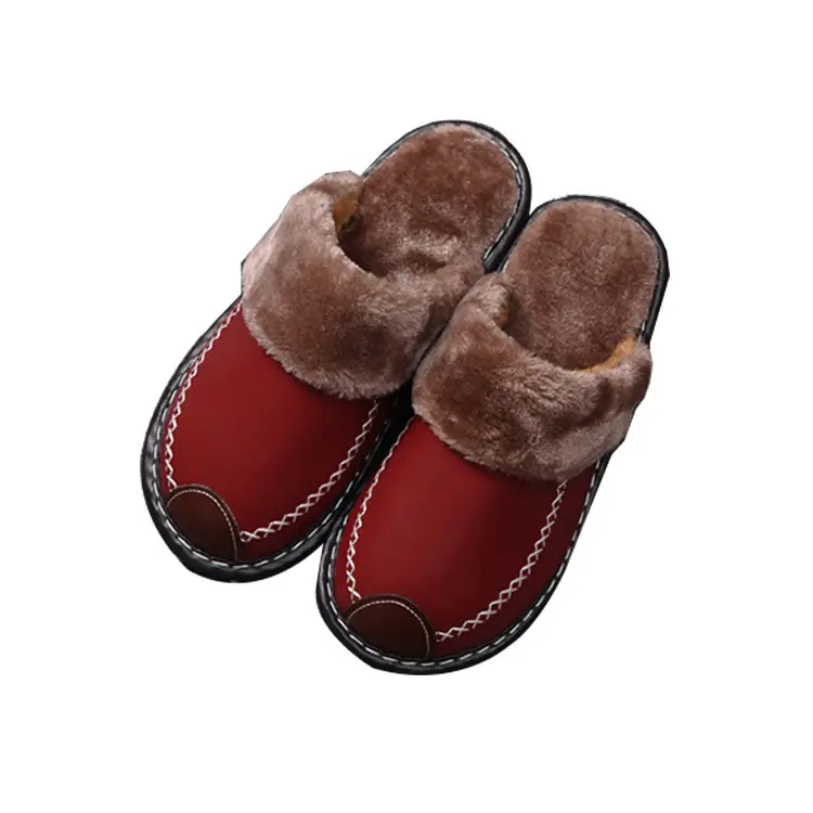Zapatillas de piel sintética para hombre y mujer, zapatillas de interior cálidas y gruesas antideslizantes de algodón para invierno