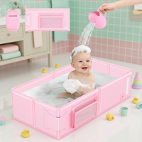 Baignoire pliable pour bébé sans BPA avec gobelet de douche en forme de chat |   Grande baignoire carrée pour bébé, gain de place, pour les nourrissons de 0 à 24 mois |   Logo personnalisé
