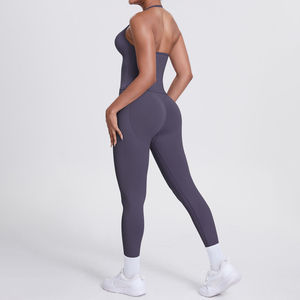 2 Piece <b>Yoga</b> <b>Set</b> Halter Neck High Waist Full Length Leggings Seamless Ruched Butt Four-Way Stretch Solid Color - Product Image 3