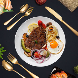 Set di posate in acciaio inossidabile placcato oro, lucidato a specchio, 18/0SUS, cucchiaio da tavola, forchetta, coltello, cucchiaio da dessert per matrimoni - Product Image 4