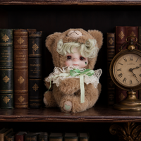 Poupée Reborn en Silicone Intégral de 8 Pouces, Costume d'Ours en Peluche, Cheveux Vert Menthe, Col en Dentelle, Poupée Nouveau-né pour Jeu d'Imitation