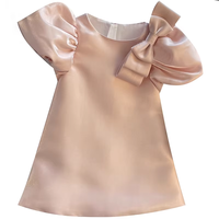 Robe de Soirée Princesse Rose Champagne en Satin pour Filles, avec Manches Bouffantes en Organza et Nœud, Robe de Cérémonie pour Enfants, Boutique de Robes de Demoiselle d'Honneur
