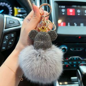 Bling Bling Diamond Studded Bear <b>Key</b> <b>Ring</b> Fluffy Pom Pom Animal Crystal Bear Keychain Keyring De Cristal - Product Image 4