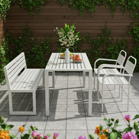 Ensemble table et chaises d'extérieur, design nordique, cadre en fer forgé blanc, table longue, montage facile, pour jardin, terrasse, cour