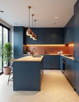 Meubles de cuisine laqués sur mesure Vermonhouzz, style moderne à panneaux plats et Shaker, design sans poignées avec couleurs personnalisées
