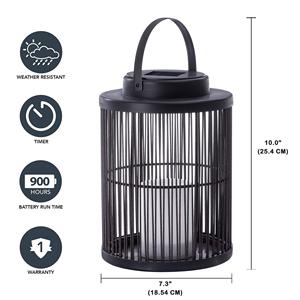 2023 fabbrica all'ingrosso tessitura a mano stile nordico moderno piccolo nero impermeabile plastica Rattan solare alimentato lanterna di candela all'aperto - Product Image 5