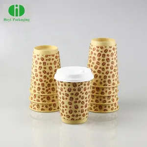 disposable biodegradable kraft coffee paper cup with plastic lid
