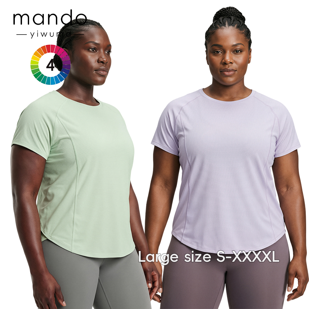 S-XXXXL Plus Size Quick Dry Sports T-Shirt for Women Polyester Spandex Breathable Crew-Neck Short-Sleeve Yoga Top