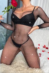 Collants résille à strass pour femmes, sexy, scintillants, chaussettes résille, sans entrejambe, body transparent mature, <span class=keywords><strong>lingerie</strong></span> dos nu - Product Image 3