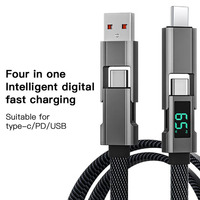 Cable de Carga Rápida 4 en 1 Multifunción USB-C a Tipo-C, con Pantalla LED, Trenzado de Nailon Plano, 100W, para Teléfono, Cable USB de Datos Resistente