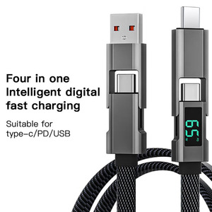 Câble de charge rapide 4-en-1 USB-C vers Type-C multifonction 100W avec affichage LED, en nylon tressé plat, pour téléphone, câble de données USB durable - Product Image 1