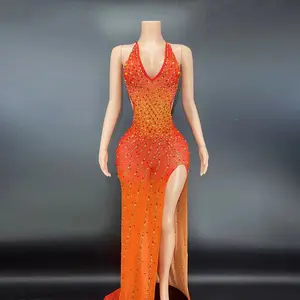 NOVANCE Y2395, новые идеи товара 2022, уникальные оранжевые вечерние платья с лямкой на шее и высоким разрезом, простой дизайн платья для ужина