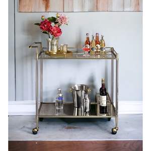 DB Cirro Antique Mirror & Wire <b>Serving</b> Cart with Brass Finish <b>Beverage</b> <b>Serving</b> <b>Set</b> - Product Image 3