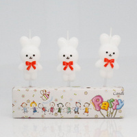 Bougies d'anniversaire en cire de paraffine non parfumée en gros, motif lapin mignon avec nœud, décoration de gâteau de dessin animé pour fêtes d'enfants, vacances, Noël