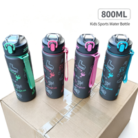 Bouteille d'eau sport pour enfants 800 ml avec paille, couvercle anti-fuite, écologique, pour l'école, les activités de plein air, la randonnée et le camping