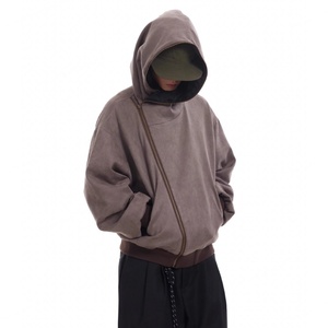 เสื้อแจ็คเก็ตคาร์ดิแกนฮู้ดสไตล์วิซาร์ดผ้าฝ้ายเฟรนช์เทอร์รี่ 100% แบบถอดประกอบได้ ซิปเฉียงแนวตั้ง สไตล์สตรีท - Product Image 1