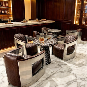 Set di Poltrone in Alluminio Stile Industriale Retrò <span class=keywords><strong>con</strong></span> Morbida <span class=keywords><strong>Poltrona</strong></span> Marrone per Casa, Ufficio <span class=keywords><strong>e</strong></span> Soggiorno - Product Image 3
