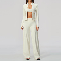 Ensemble de vêtements de sport pour femmes, 3 pièces, veste zippée, soutien-gorge et pantalon large, ensemble de yoga et de fitness pour la salle de sport