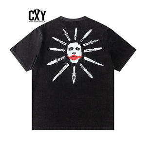 T-shirts rétro vieillis CXY en gros avec motifs urbains dessinés à la main, en coton respirant, marque privée acceptée - Product Image 1
