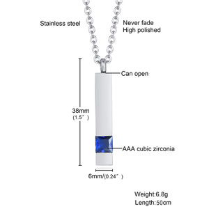 Kalung Guci Kenangan Baru dari Baja Anti Karat, Dapat Dibuka, Batu Kelahiran Zirkonia Kubik Persegi 3D, Kalung Batang, Kenang-kenangan Abu, Hadiah Perhiasan - Product Image 6