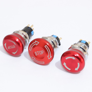 Interruptor de botón pulsador metálico con retención de 16mm, 19mm, 22mm, botón de parada de emergencia rojo tipo hongo - Product Image 3