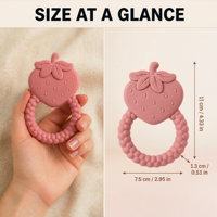 Anneau de dentition personnalisé en silicone pour bébé, motif fraise, avec surface texturée en silicone de qualité alimentaire et design tressé facile à saisir