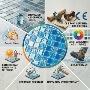Mosaïque de <span class=keywords><strong>verre</strong></span> irisée bleu aqua pour piscine, carrelage pour ligne d'eau, hôtel, spa, villas de luxe, projets <span class=keywords><strong>sur</strong></span> <span class=keywords><strong>mesure</strong></span> - Product Image 2