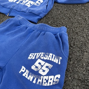 Comfort Casual Acid Wash Knit Waffle Tracksuits Custom Oversized Heavyweight Waffle Hoodie and Sweatpants Set <b>Jogging</b> <b>Suit</b> - Product Image 5