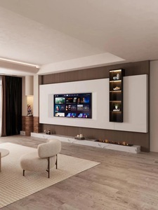 Meuble TV mural flottant en bois sur mesure <span class=keywords><strong>avec</strong></span> design moderne et style de <span class=keywords><strong>porte</strong></span> personnalisé pour salon - Product Image 2
