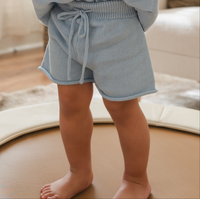 Ensemble tricoté 2 pièces 100 % coton, pull d'été en maille plate et short, haut à manches courtes amples et pantalon court