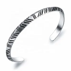 MECYLIFE Retro Jewelry Men's Stainless Steel Geometric Pattern Expandable Open Bangle Cuff Bangle For Men