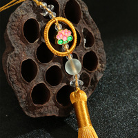 Magnifique pendentif en soie en forme de fleur de lotus chinoise de 15 cm, ornement de vêtement, artisanat, accessoires de voiture, accessoires de téléphone portable, textile de maison