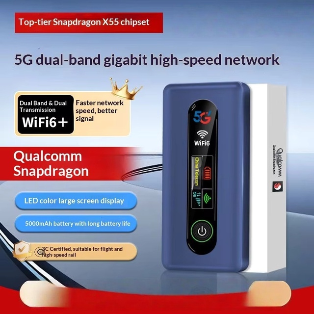 5G CPE 4G/5G WiFi 6 MIFI Portable Dual-Band 2.4&5.8GHz 1SIM Card Qualcomm X55 Solution Firewall LED Display 5000mAh Battery 32