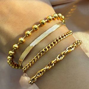 Trending Fashion Korean Anti Tarnish Solid Gold Plated Jewelry <b>Stainless</b> <b>Steel</b> Bracelets Stack <b>Bangles</b> for Men Women - Product Image 1