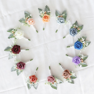 Boutonnieres fiori artificiali <span class=keywords><strong>rose</strong></span> bianche di seta avorio corpetto occhiello sposo Boutonniere per gli uomini accessori da sposa - Product Image 2