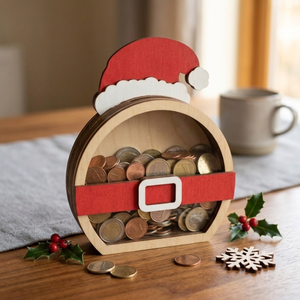 Santa Hat & Reindeer Shaped Wooden Piggy Bank Art Craft Laser Cut <b>Box</b> with Clear Window for Christmas Keepsake Gift - Product Image 2