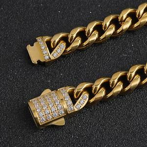 Cadena Cubana de Acero Inoxidable con Micro Pavé de Circonitas, Cierre Iced Out, Chapada en Oro de 18K, Estilo Hip Hop, Directo de Fábrica, Personalizada - Product Image 4