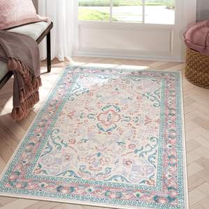 Nouveauté : Tapis de cuisine et de salle de bain antidérapants en fausse laine rose 3x5, résistants aux taches, doux, à motif floral vintage, à poils courts, pour chambre d'enfant - Product Image 5