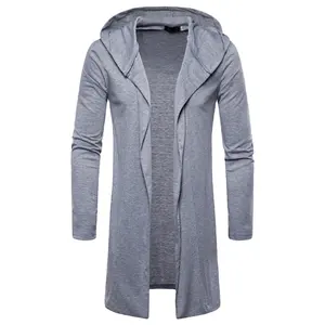 Người Đàn Ông Slim Fit Trùm Đầu Trench Coat Áo Khoác Jumper Cardigan/Bông Fleece Áo Trong Màu Xanh Hải Quân/Phi Hành Đoàn Cổ Jumper