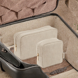 Corduroy Cosmetic Bag Zipper <b>Makeup</b> Pouch <b>Travel</b> Toiletry <b>Case</b> Casual Organizer - Product Image 3