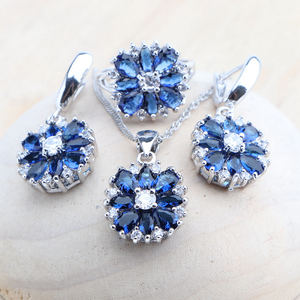 925 argent multicolore topaze ensembles de bijoux mariage blanc cubique Zircon pierres de mariée boucles d'oreilles anneau pendentif collier ensemble pour les femmes - Product Image 2