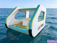 Yacht gonflable commercial avec toboggan, plateforme flottante en PVC pour lac, mer, parc aquatique, divertissement
