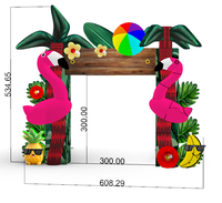 Publicité Extérieure Fête sur la Plage d'Été Entrée Animale Palmier Décoration Tropicale Arche Flamant Rose Gonflable avec Lumière LED