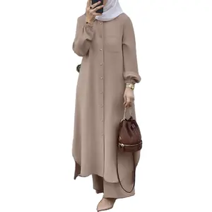 Roupas femininas muçulmanas estilo árabe, conjuntos de duas peças, camisa de manga comprida e calças, 2024