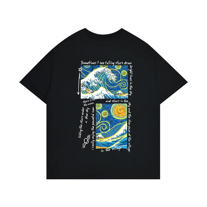 Van Gogh cielo stellato pittura a olio T-shirt in cotone stile europeo e americano high street girocollo da uomo manica corta estate c