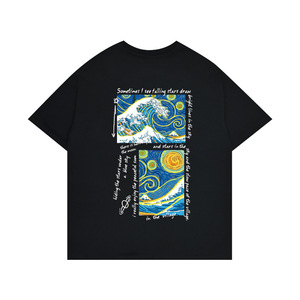 Men's European American Style High Street Cotton <strong>T</strong>-<strong>shirt</strong> <strong>Van</strong> <strong>Gogh</strong> Starry for Sky Oil Painting Short-Sleeved Summer Knitted <strong>Shirt</strong> - Product Image 1